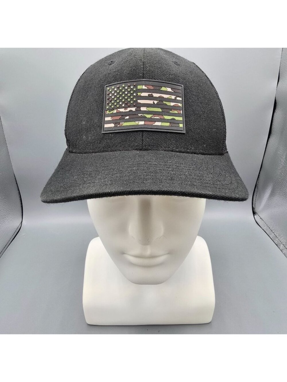 Branded Bills Old Glory PVC Camouflage American Flag Black Snapback Trucker Hat